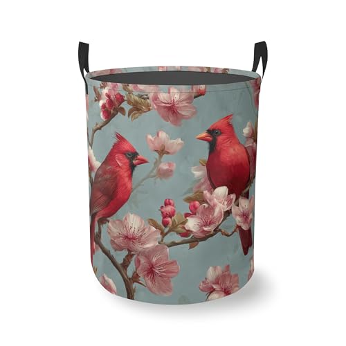 Laundry Basket With Handle, Dirty Clothes Laundry Hamper, Oxford Cloth Bin Storage Organizer for Toy Collection (Spring Cardinal Bird) - color: Spring Cardinal Bird