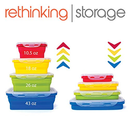 Kitchen Home Thin Bins Collapsible Containers – Set of 4 Rectangle Silicone Food Storage Containers – BPA Free, Microwave, Dishwasher and Freezer Safe - size: Rectangle - Assorted Sizes - Set of 4
