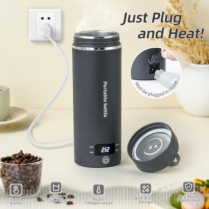Travel Electric Kettle Portable Mini Kettle,Small Hot Water Boiler with 4 Temperature Settings,304 Stainless Steel,Fast Boiling Water with Auto Shut-Off and Boil Dry Protection,400ml (Grey, 400ml) - color: Grey