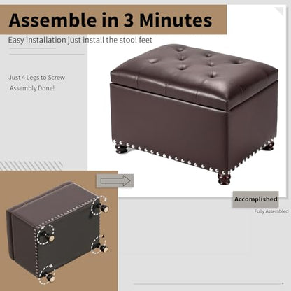 Joveco Faux Leather Storage Ottoman Bench Rectangle 24 Inch Foot Rest Ottomans (Brown) - color: Brown