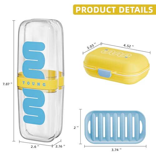 VITVITI Travel Soap Case Container, Portable Toothbrush Travel Case Dish Tray, 7.88 Inch Toothpaste Traveling Toothbrush Holder Set with Cover for Trip/Bathroom/Camping, Yellow - color: Yellow