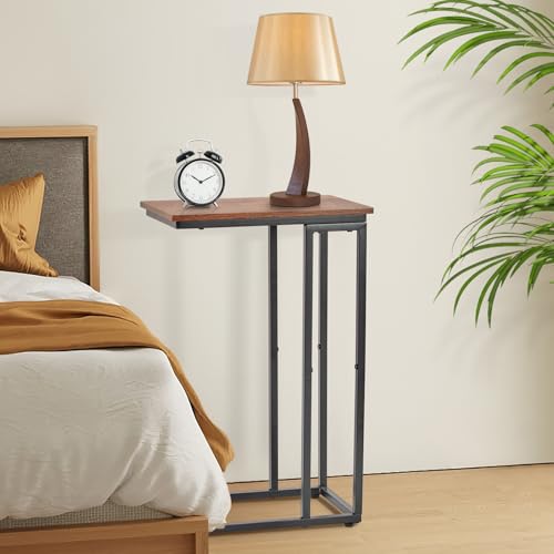C-Shaped End Table, for Living Room, Bedroom, Small Spaces, TV Tray Couch Side Tables Laptop Table, Rustic Brown and Black - color: Brown