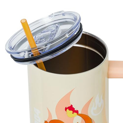 Silver Buffalo Pokémon Featuring Charmander Stainless Steel Tumbler with Handle, Fits in Standard Cup Holder, 40 Ounces - color: Charmander Pokemon