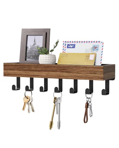 Key Holder Wall Mount Adhesive Magnetic - Hanging Key Hooks with Mail Organizer Tray for Wallet House - Keys Hanger Rack with Shelf for Camper Entryway Door Home Living Room Decor Large Rustic - color: Rustic, size: Large