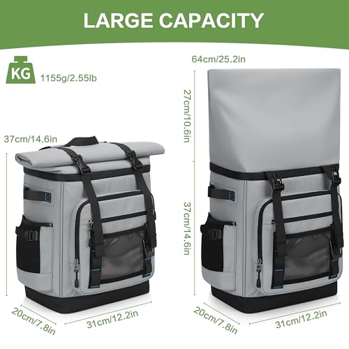 42 Can Backpack Cooler,40L Insulated Double Decker Leakproof, Waterproof Travel Cooler Backpack for Beach Camping Picnic Travel - color: gray
