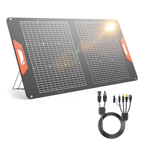 SOLUPUP 100W Portable Solar Panel for Power Station - 24% Efficiency Bifacial Solar Panels with MC4 Output, 5-in-1 Cable, IP65 Waterproof Foldable Solar Charger for RV Camping, Off-Grid, Blackouts