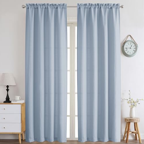 Chyhomenyc Aqua Curtains 78 Inch Length 2 Panels Set, Faux Linen Textured Light Filtering Soft Airy Farmhouse Curtain Drapes for Living Room Bedroom, 40Wx78L - color: Aqua, size: 40"W x 78"L (Pack of 2)