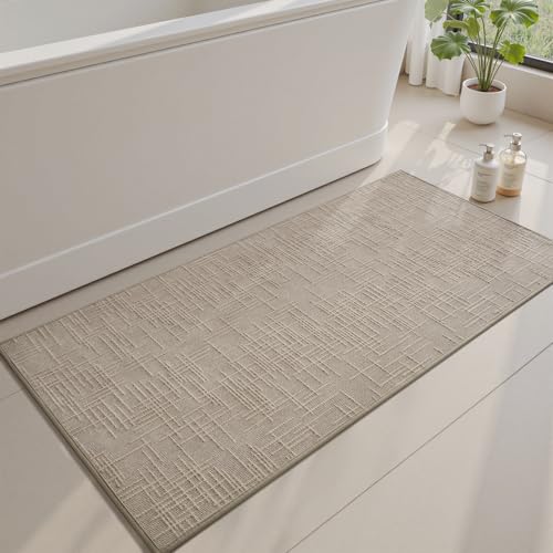 AMOAMI Bath Mat Non Slip Super Absorbent Quick Dry Bath Mats for Bathroom Floor Rubber Backing Washable Bathroom Rugs Modern Woven Jacquard Mat, Beside Tub Bath Rugs, 2'x4', Brown - color: Brown, size: 2' x 4'
