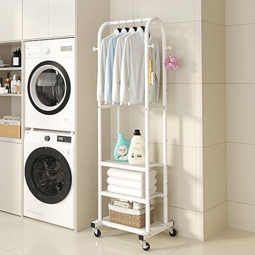 Dttwacoyh Metal Clothing Rack with Wheels and Hanging Hooks,Narrow Coat and Shoe Rack,Small Hall Tree,for Small Space, Bedroom, entryway, Walk-in Closet, Laundry Room- White - color: White