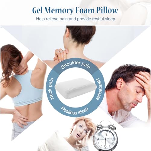 DUMOS Memory Foam Pillows for Sleeping 2 Pack, Bed Pillows for Adults with Washable Cover and Breathable Mesh, Gel Cooling Pillow for Back and Side Sleeper Support, White - size: 2P