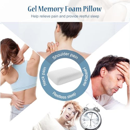 DUMOS Memory Foam Pillows for Sleeping 2 Pack, Bed Pillows for Adults with Washable Cover and Breathable Mesh, Gel Cooling Pillow for Back and Side Sleeper Support, White - size: 2P