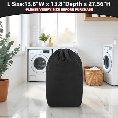Canvas Laundry Bags with Handles & Square Base 13.8"Wx13.8"Dx27.6"H, Large Heavy Duty Laundry Hamper Bag, College Dorm Washable Drawstring Canvas Dirty Clothes Sack (Black) - color: Black 1-Pack | Square Base, size: 13.8"Wx13.8"Depthx27.6"H