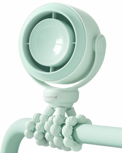SWEETFULL Portable Stroller Fan, Pinch-Proof Baby Fan, 5-Speed Quiet Mini Clip on Fan, USB-C Rechargeable Battery, LED Display for Car Seat, Crib & Travel - Green - color: Green