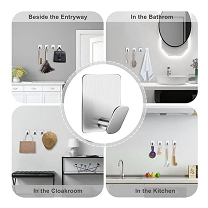 DELITON Adhesive Towel Hooks on Wall: Robe Hooks for Hanging Clothes Hats Stick on Bathroom/Kitchen SUS 304 Stainless Steel Silver - color: Silver