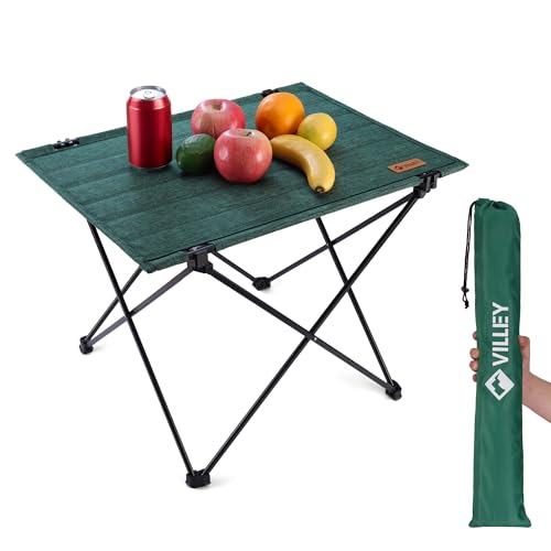 VILLEY Folding Camping Table with Carry Bag, Portable Lightweight Beach Table with Oxford Fabric and Reinforced Aluminum Panel for Outdoor, Camping, Picnic, Backyards, BBQ - color: Green, size: Small