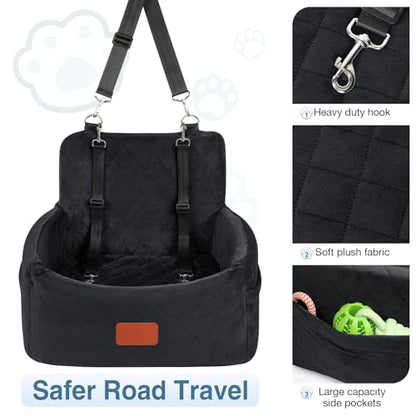 WOOAIDAGG Dog Car Seat for Small Dogs Under 30lbs, Washable Pet Travel Car Bed with Memory Foam,Fully Detachable Cover,2 Storage Pockets & Safety Leash,Non-Slip Bottom(Black) - color: Black