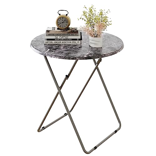 Round Folding TV Tray/TV Trays Dinner Snack Trays Table,Portable Foldable Table Small Sofa Bedside Tables with Light Weight, 17.5 x 17.5 x 26 in(Black Marble) - color: Black Marble, size: 1pc