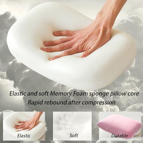 Travel Pillow Small Camping Pillow Memory Foam Bed Neck Soft Pillow Lightweight Easy to Carry Portable Home Pillow Removable Pillow Cover with Travel Storage Bag (Pink) - color: Pink