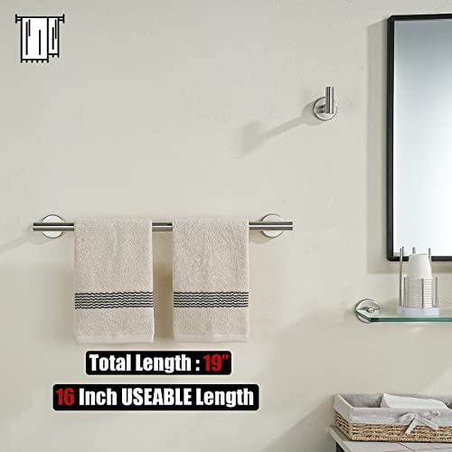 JQK Towel Bar Brushed Steel, 19 Inch 304 Stainless Steel Thicken 0.8mm Towel Rack Bathroom, Towel Holder Wall Mount, Useable Length 16 Inch TB110L16-BN - color: Brushed, size: 19.1 Inch