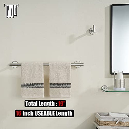 JQK Towel Bar Brushed Steel, 19 Inch 304 Stainless Steel Thicken 0.8mm Towel Rack Bathroom, Towel Holder Wall Mount, Useable Length 16 Inch TB110L16-BN - color: Brushed, size: 19.1 Inch