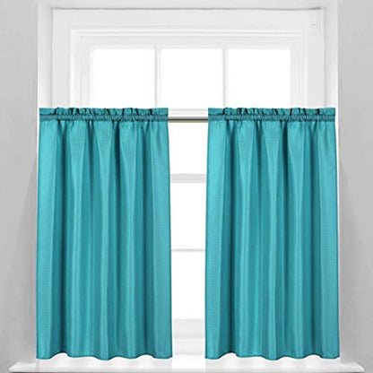 Valea Home Waffle Weave Textured Bathroom Window Curtains Water Repellent Short Curtains Window Covering Half Window Curtains Kitchen Tiers 45 inch Length, Turquoise, Set of 2 - color: Turquoise, size: 36"W x 45"L (Pack of 2)