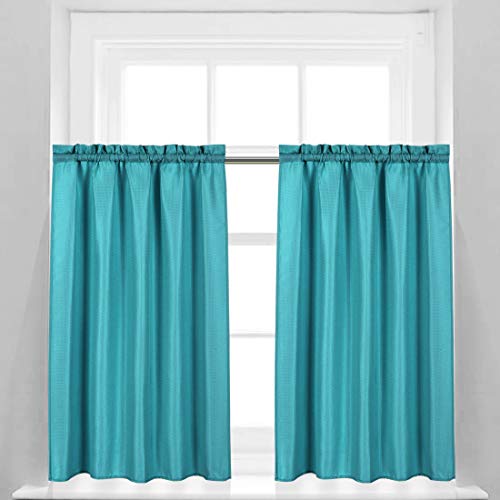 Valea Home Waffle Weave Textured Bathroom Window Curtains Water Repellent Short Curtains Window Covering Half Window Curtains Kitchen Tiers 45 inch Length, Turquoise, Set of 2 - color: Turquoise, size: 36"W x 45"L (Pack of 2)