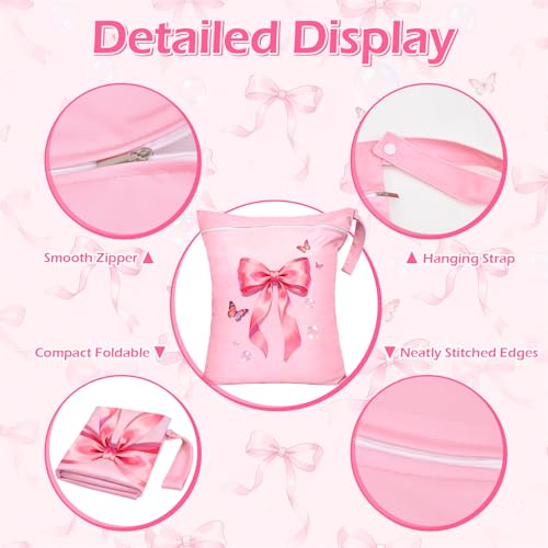 2 Pcs Large Travel Laundry Bags Waterproof Wet Dry Bag, Washable Dirty Clothes Bags for Travel，Drawstring, Bathing Suit, Workout, Gym Clothes Laundry, Swimming Pool & College Dorm, Pink Butterfly Bow - color: Pink Butterfly Bow