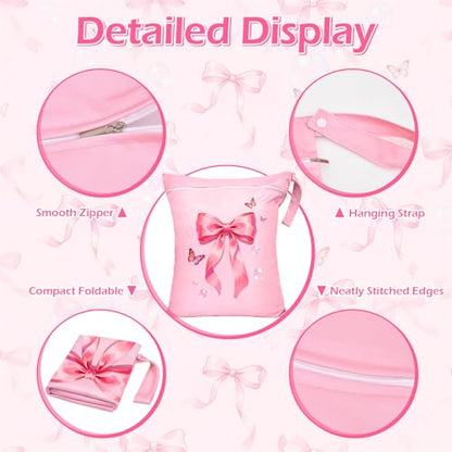 2 Pcs Large Travel Laundry Bags Waterproof Wet Dry Bag, Washable Dirty Clothes Bags for Travel，Drawstring, Bathing Suit, Workout, Gym Clothes Laundry, Swimming Pool & College Dorm, Pink Butterfly Bow - color: Pink Butterfly Bow