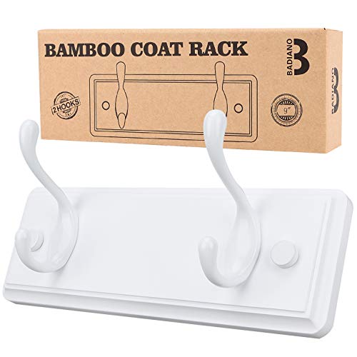 Badiano Wooden Coat Rack, Wall-Mounted Organizer for Closet, Entryway, Hallway, Foyer, Bedroom, Heavy Duty Double Hooks for Hanging Towels, Bags, Hats, Jackets, Key (White, 2 Hooks) - color: White, size: 2 Hooks