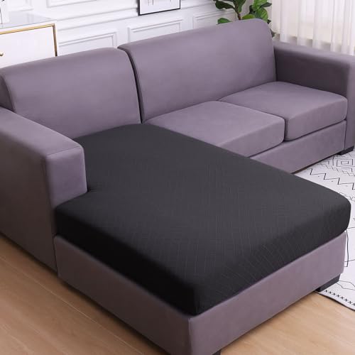 hyha Jacquard Couch Cushion Covers, Chaise Lounge Sofa Slipcovers Washable, Diamond Lattice, L Shape Couch Cushion Covers for Sectional Sofa (1 Piece for Chaise, Black) - color: Black, size: Chaise (1 Piece)