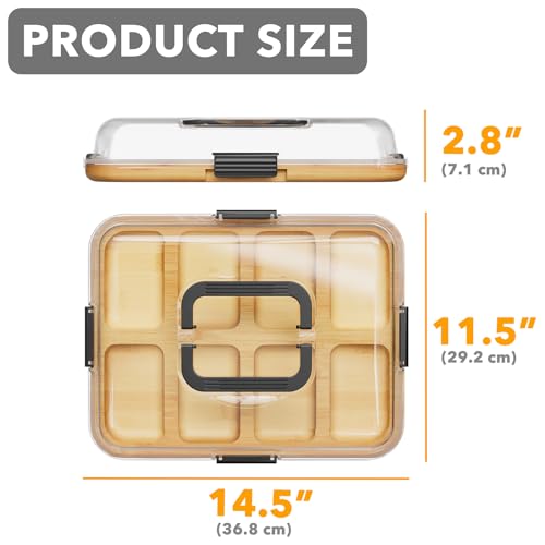 SpaceAid Charcuterie Board with Clear Lid, Portable Travel Cheese Cutting Boards for Picnic Accessories, Bamboo Serving Tray with Lids, House Warming Gifts, Black Handles, 8 Compartments - color: Black Handles, 8 Compartment