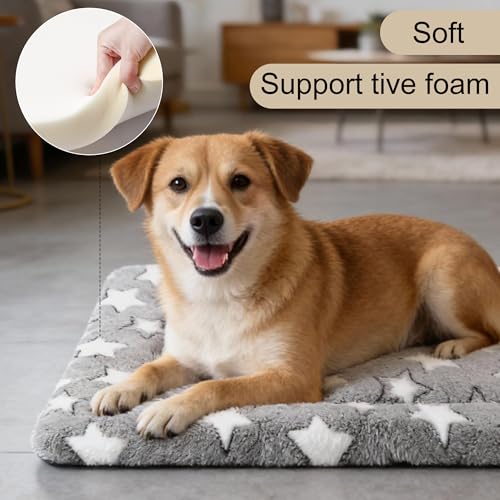 Dog Crate Mat, 4 Piece Reversible Pet Bed, Polyester, Machine Washable, Small Dogs & Cats, Rectangular(Gray Star, 30" L x 20" W x 1.5" Th) - color: Grey Star-4pcs, size: 30"L*20"W*1.5"Th