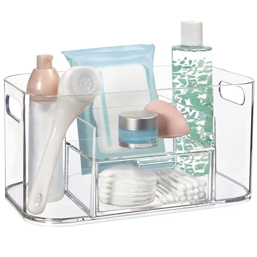 STORi Bliss Clear Makeup Organizer for Countertop, Divided Bathroom Organizer & Storage Drawer, Makeup Brush Holder, Cosmetic & Nail Polish Organizer, Made in USA - color: Clear