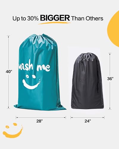 HOMEST 2 Pack XL Laundry Bags 28" x 40", Extra Large Dirty Clothes Organizer Holds 3-4 Loads, Machine Washable Drawstring Laundry Bag for Dorm, Camp, Laundromat, Family, Travel, Sky blue & Blue - color: (Ⅰ-Wash me) Blue & Sky Blue