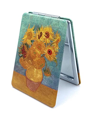 Square Compact Mirror Rectangular Purse Mirror Small Cosmetic Mirror for Purses Handheld Mirror Van Gogh Sunflowers Gifts, Diameter 2.75''x0.4'' Thickness - color: Sunflowers