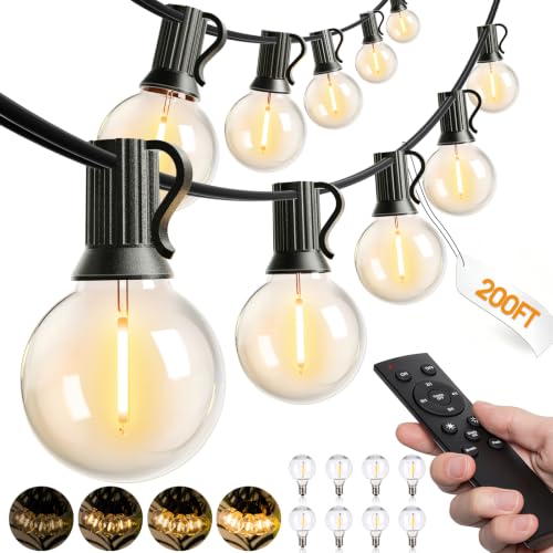 addlon 200FT Outdoor String Lights G40 with Remote Control Dimmable Patio Globe LED 108 Bulbs Waterproof Shatterproof, Hanging Outside Lighting for Backyard Garden, Deck, Balcony, Porch, Café, Bristo - size: 200FT(100 Sockets)