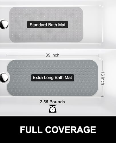OTHWAY Bathtub Mat Non Slip, 39X16 inch Bath Mat for Tub, Machine Washable Bath Tub Mats with Reverse Suction Cups, Comfortable Rubber Bathtub Mat for Bathroom (Dark Grey) - color: B-dark Grey