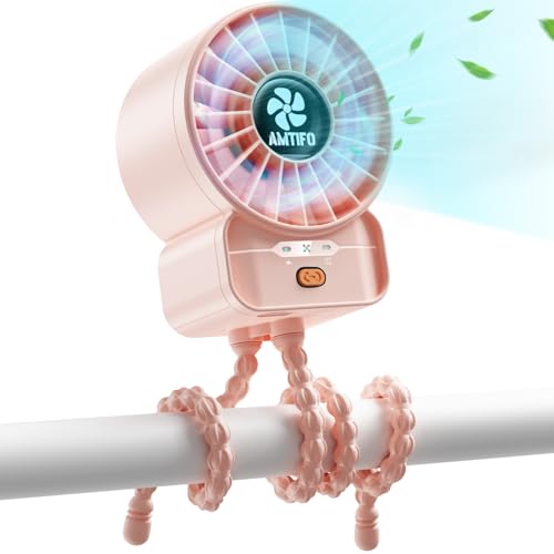 AMTIFO Pink Stroller Fan - USB Rechargeable, Quiet Cooling, 4 Adjustable Speeds, Portable Baby Fan for Strollers, Car Seats, Nurseries, Outdoor Use, Long-Lasting Battery - color: Pink
