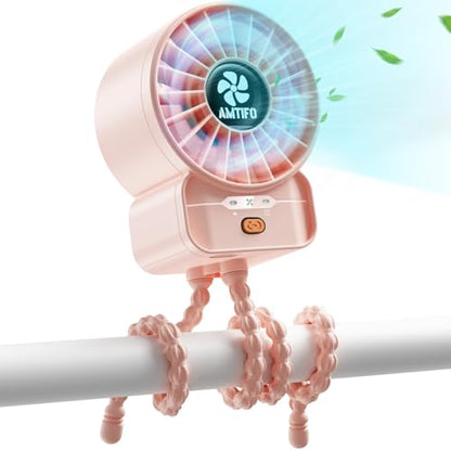 AMTIFO Pink Stroller Fan - USB Rechargeable, Quiet Cooling, 4 Adjustable Speeds, Portable Baby Fan for Strollers, Car Seats, Nurseries, Outdoor Use, Long-Lasting Battery - color: Pink