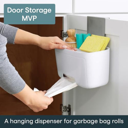 YouCopia DoorStash Garbage Bag Dispenser, Hanging Kitchen Cabinet Door Trash Bag Organizer with Removable Lid for Storage, Speckled White - size: Garbage Bag Dispenser