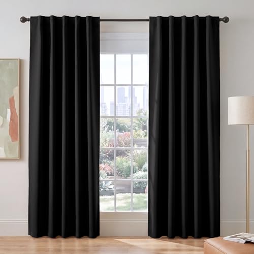 PONY DANCE Blackout 80 inch Length Curtains 2 Panels Set, Thermal Insulated Solid Back Tab Window Drapes for Closet, Temporary Room Divider Curtains for Bedroom Sliding Door, W 42 x L 80 inch, Black - color: Black, size: 42"W x 80"L (Pack of 2)