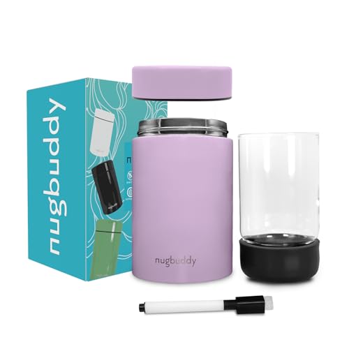 Nugbuddy Airtight Storage Container - Vacuum Sealed Insulated w Nested Glass Jar - UV Protection, Temperature Controlled Stainless - Stays Fresh - Whiteboard Finish w Marker Included - 300 ml (3/4 Oz) - color: Lavender, size: 300 ML