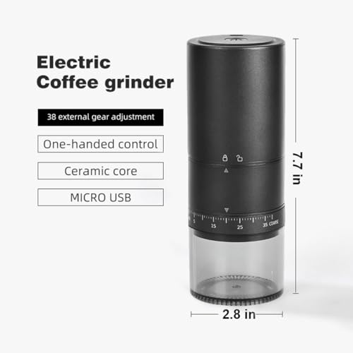 Portable Electric Coffee Grinder with 38 Adjustable Grind Settings – USB Rechargeable Stainless Steel Conical Burr, Coffee Bean Grinder for Espresso, French Press, Travel, Camping, Home & Office Use - color: Stainless Steel Black