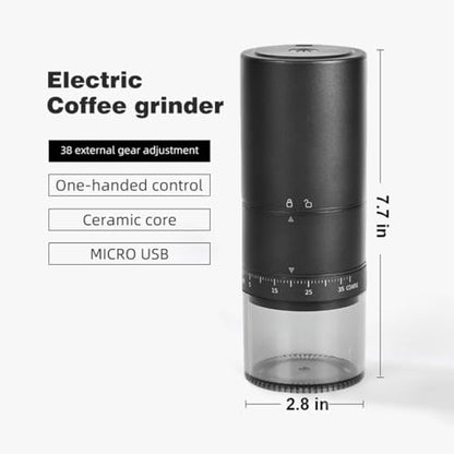 Portable Electric Coffee Grinder with 38 Adjustable Grind Settings – USB Rechargeable Stainless Steel Conical Burr, Coffee Bean Grinder for Espresso, French Press, Travel, Camping, Home & Office Use - color: Stainless Steel Black