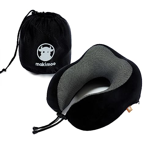 Memory Foam Travel Pillow, Neck Pillow with 360-Degree Head Support, Comfortable Ideal for Sleeping on Airplane, Car, Train, Bus and Home Use, Comes with Storage Bag (Black) - color: Black