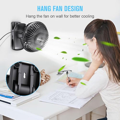 BESKAR Small Clip on Fan, 3 Speeds USB Fans with Strong Airflow, Clip & Desk Fans USB Plug in with Sturdy Clamp - Ultra Quiet operation for Office Dorm Bedroom Stroller - color: Dark Black
