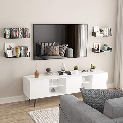 Wallniture Bali Black Floating Shelves for Wall, CD DVD Storage Shelves and Metal Bookshelf Set of 4 - color: Black