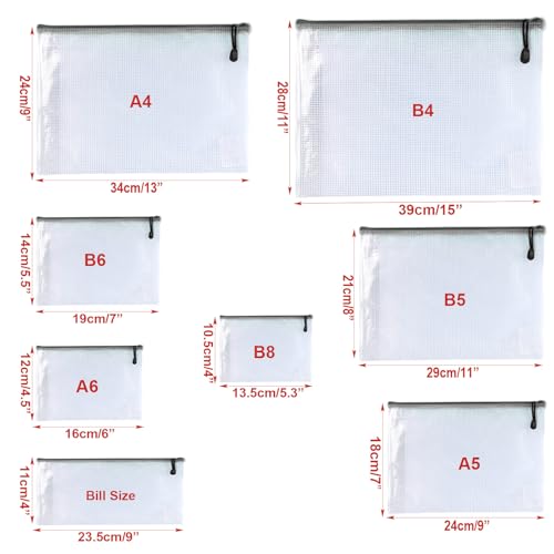 Oaimyy-A5(9"x 7"), Mesh Zipper Pouch Document Folders Bag Plastic Zip File Folders for School Office Supplies, Travel, Organizing Storage-Black,6 Pcs - size: A5