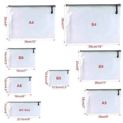 Oaimyy-A5(9"x 7"), Mesh Zipper Pouch Document Folders Bag Plastic Zip File Folders for School Office Supplies, Travel, Organizing Storage-Black,6 Pcs - size: A5
