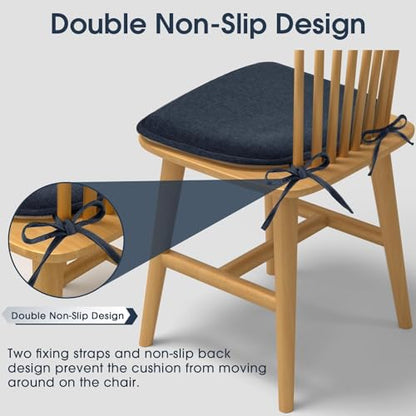 TushGuard Chair Cushions, 4 Pack Memory Foam Chair Pads, Seat Cushion, Kitchen Chair Cushions Set of 4, Anti-Slip Backing & Fixed Straps,Blue - color: Dark Blue